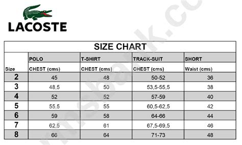 lacoste uk size guide